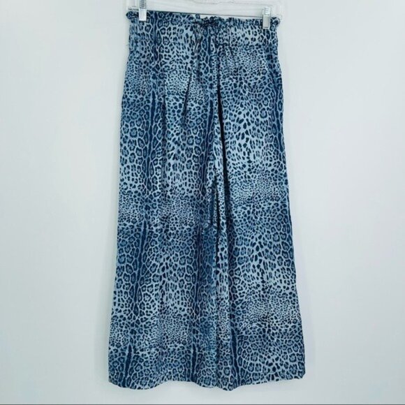 Rewash Wide‎ Leg Pull On Cotton Pant Womens S Blue Animal Print High Waisted - Picture 2 of 8